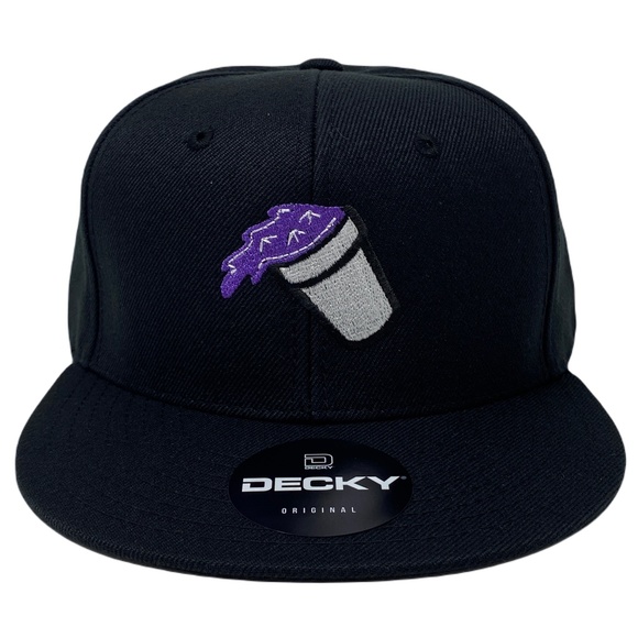 Purple Drank Drink Smile Snapback Hat Cap All Black - Picture 2 of 6